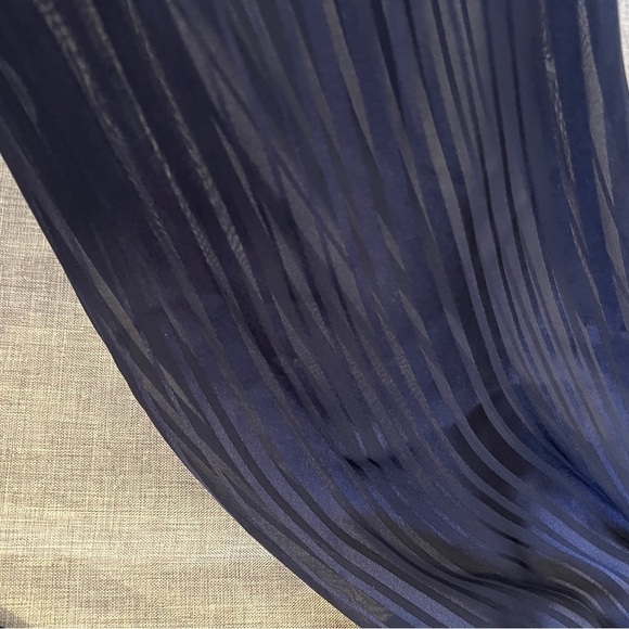 Lush Deep V Mock Neck Striped Peplum Long Balloon Sleeve Wrap Top Navy - Picture 11 of 11